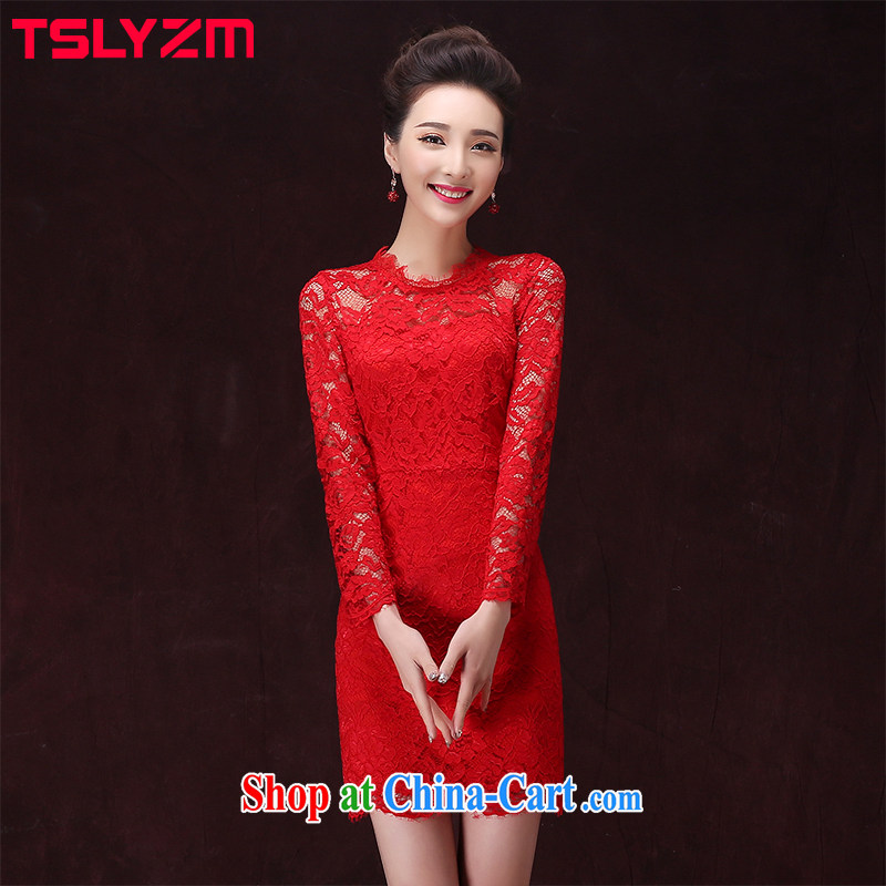 Tslyzm bridal back doors spring and summer 2015 new wedding dress lace bows serving the red, long-sleeved dresses Back Door Service red XXL