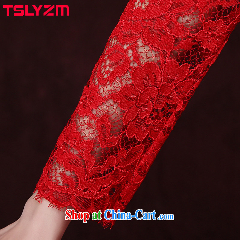 Tslyzm bridal back doors spring and summer 2015 new wedding dress lace bows serving the red, long-sleeved dresses Back Door Service red XXL, Tslyzm, shopping on the Internet