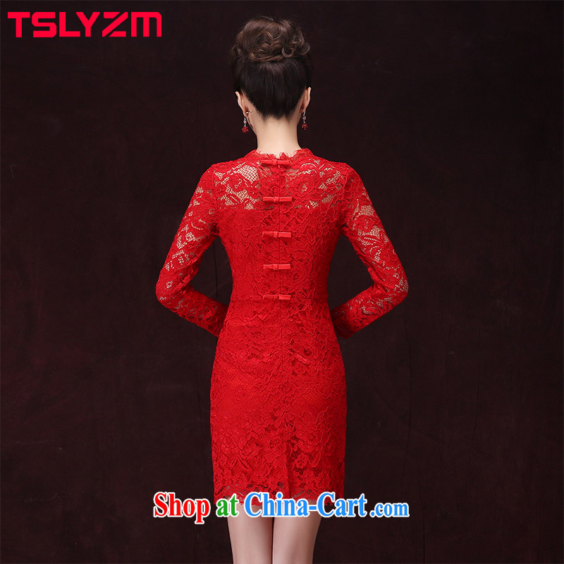 Tslyzm bridal back doors spring and summer 2015 new wedding dress lace bows serving the red, long-sleeved dresses Back Door Service red XXL, Tslyzm, shopping on the Internet