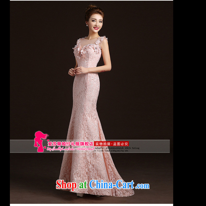Evening Dress 2015 new lace-double-shoulder-length, drag and drop the bride's wedding dress toast service dress girls and pink. size does not return does not switch