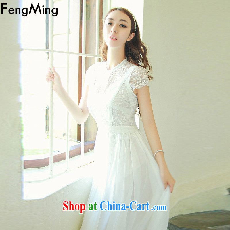 Abundant Ming summer 2015 Ching Ching Sau-lace Openwork dress long skirt ultra-sin, drag snow woven large dresses white L, HSBC Ming (FengMing), online shopping