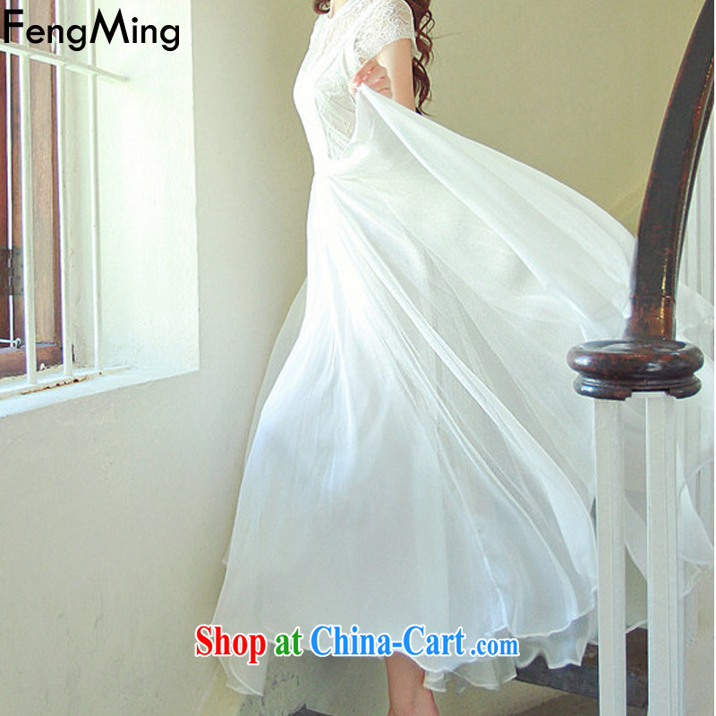 Abundant Ming summer 2015 Ching Ching Sau-lace Openwork dress long skirt ultra-sin, drag snow woven large dresses white L, HSBC Ming (FengMing), online shopping