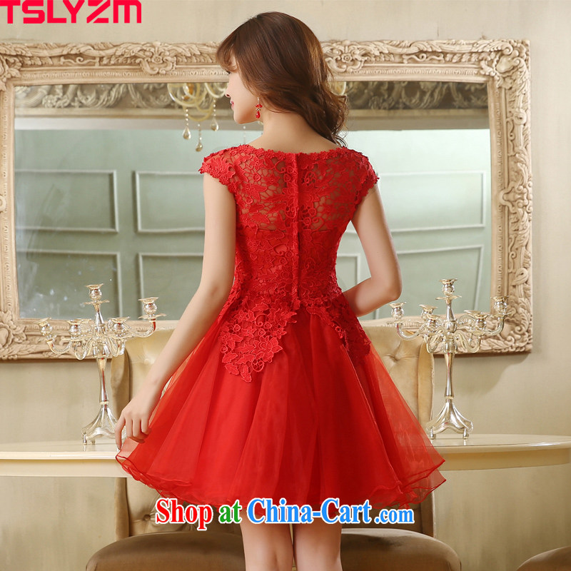 Tslyzm bridal toast serving short 2015 spring and summer new Magenta lace package shoulder shaggy dress small annual dress beauty graphics thin dress female Red XXL, Tslyzm, shopping on the Internet