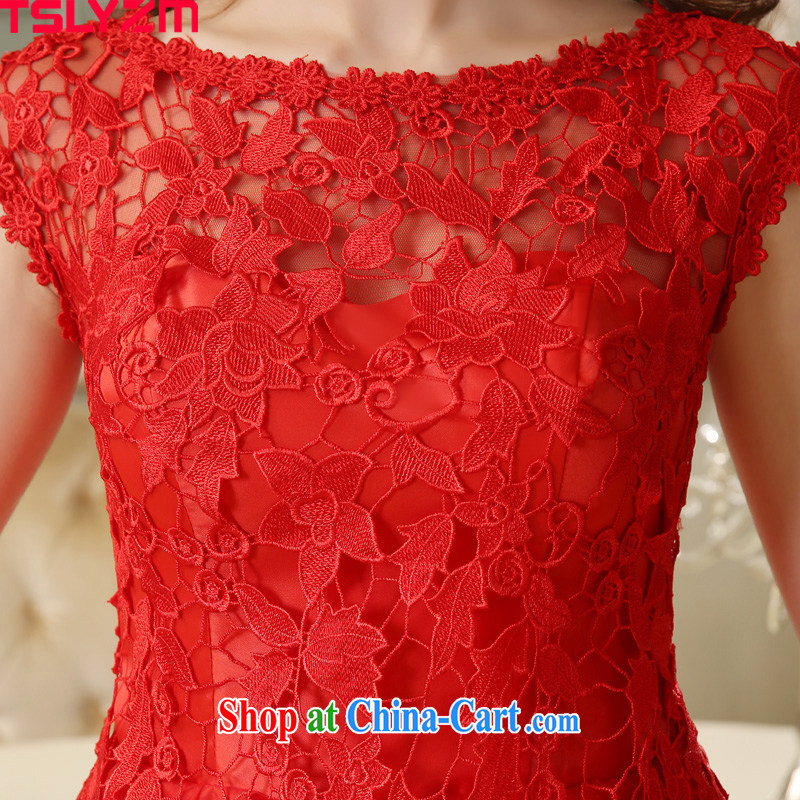 Tslyzm bridal toast serving short 2015 spring and summer new Magenta lace package shoulder shaggy dress small annual dress beauty graphics thin dress female Red XXL, Tslyzm, shopping on the Internet