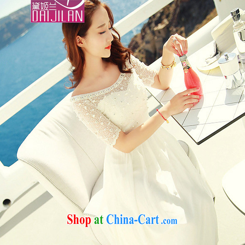 demi-hee, summer 2015, lace nails Pearl inserts drill a field for the waist dress beach skirt white