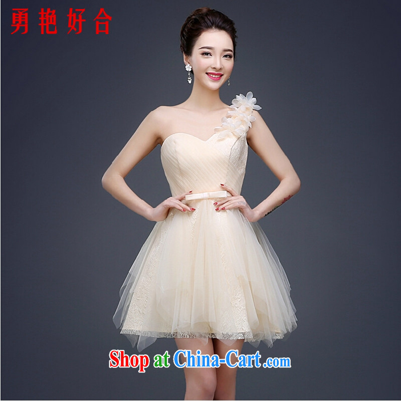 Yong-yan and Evening Dress 2015 new wedding bridesmaid clothing Korean Spring Banquet small dress short, cultivating the shoulder champagne color champagne color. size color will not be returned.