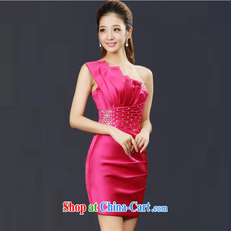 The shoulder dresses annual small dress beauty short Evening Dress spring and summer new bride toast clothing wedding dress moderator clothing female blue L, beautiful, shopping on the Internet