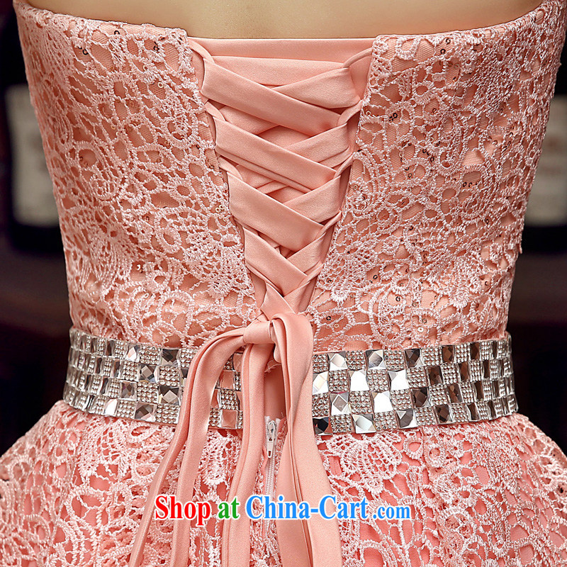 Time His pink long dress 2015 new spring and summer lace marriages the marriage and late Women's clothes chest bare wood drill performance service dress pink XL, time, and shopping on the Internet