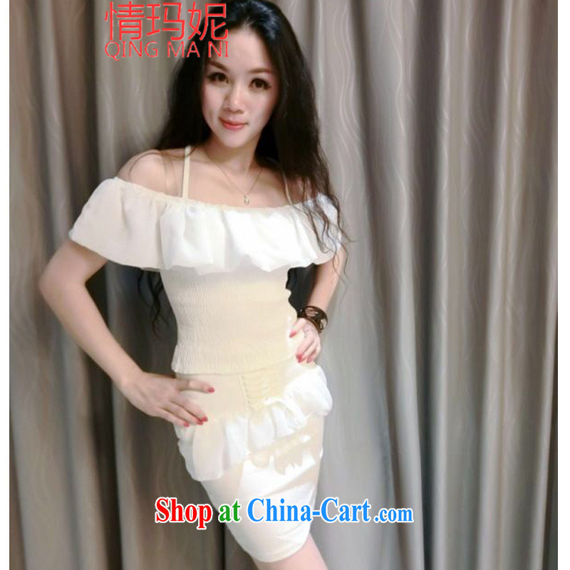 Love Princess Anne new aura field shoulder flouncing short, T-shirt tie-package and body skirt package F 8990 white, code, and Princess Anne (QINGMANI), shopping on the Internet