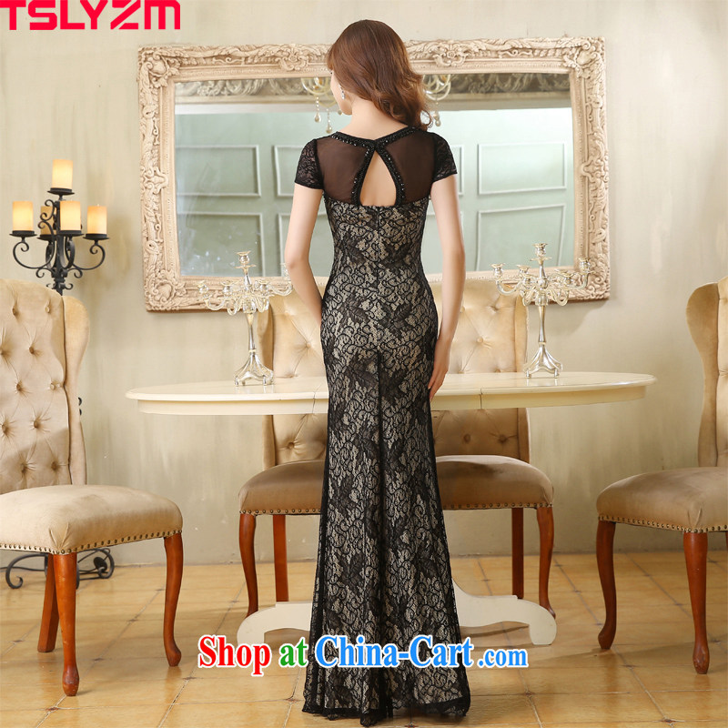 Tslyzm sexy V collar at Merlion dress summer 2015 new bride long bag and cultivating lace bows car service template welcome moderator Ladies black XXL, Tslyzm, shopping on the Internet