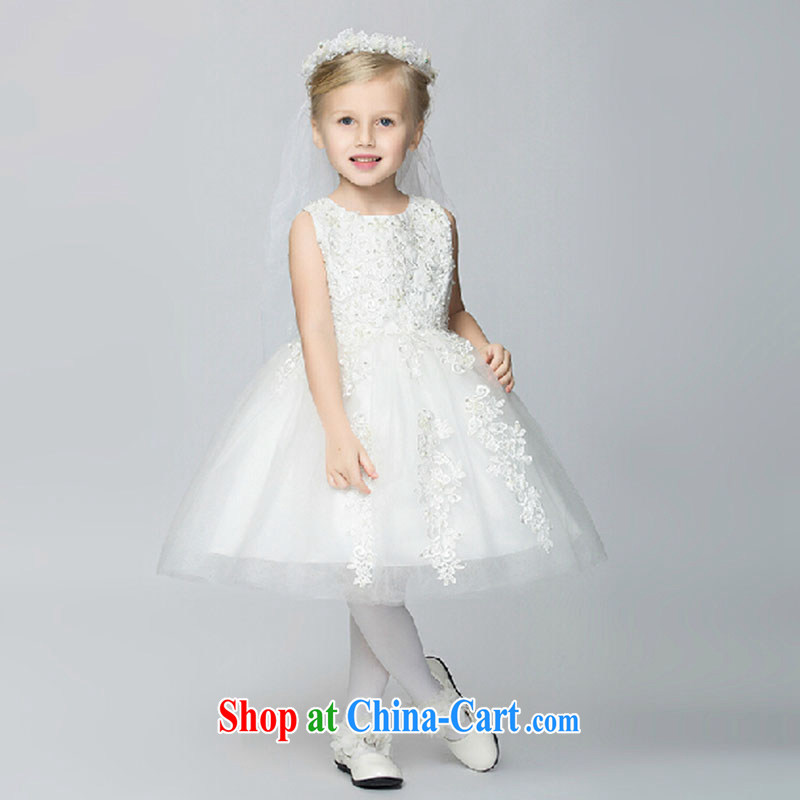 Children's rompers dress Princess dress girls dress uniforms and shaggy dress flower dress summer wedding dress white 150