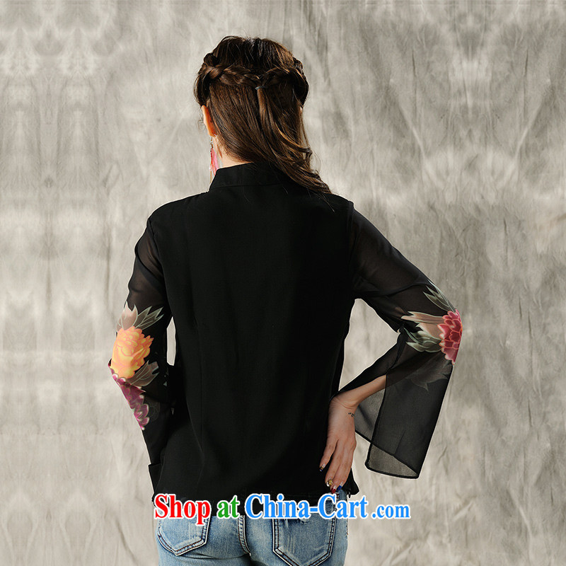 Feng Yi cotton trim 2015 new, hand-painted long-sleeved T-shirt cheongsam Chinese Spring Chinese Ethnic Wind women F A 1 033 black . M, Feng Yi cotton ornaments, shopping on the Internet