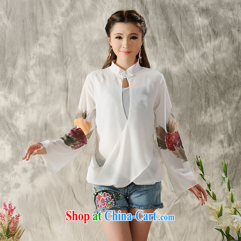 Feng Yi cotton trim 2015 new, hand-painted long-sleeved T-shirt cheongsam Chinese Spring Chinese Ethnic Wind women F A 1 033 black . M, Feng Yi cotton ornaments, shopping on the Internet