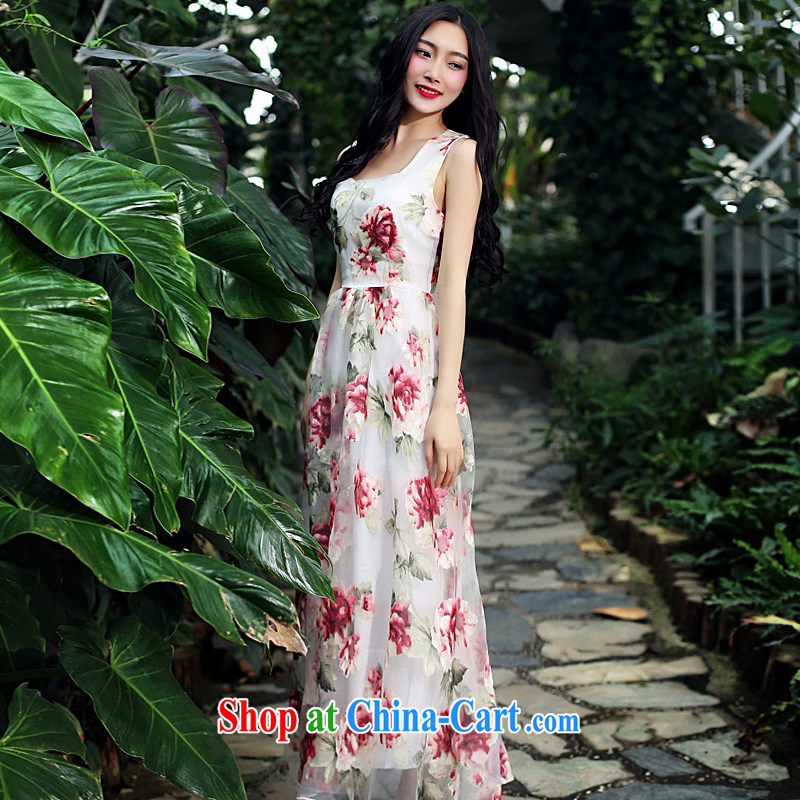 Mrs Rosanna Ure Kosovo (Woxi) 2015 spring and summer new fine hard yarn stamp Peony beauty dresses luxurious dress vest skirt long skirt suit 8516 XL, Lucy (Woxi), online shopping