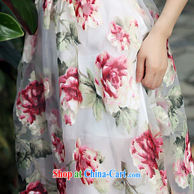 Mrs Rosanna Ure Kosovo (Woxi) 2015 spring and summer new fine hard yarn stamp Peony beauty dresses luxurious dress vest skirt long skirt suit 8516 XL, Lucy (Woxi), online shopping