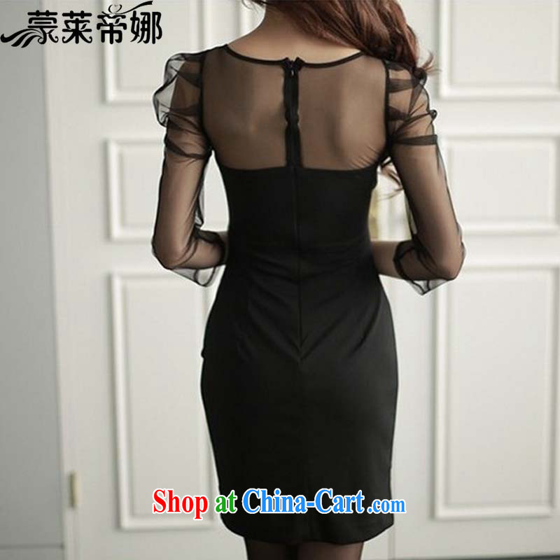 Tony Blair, in Dili, 2015 summer new style ceremony clothing collection black waist-deep sense V collar Web yarn tight dresses women 8096 black XL, Tony Blair, in Dili, and shopping on the Internet