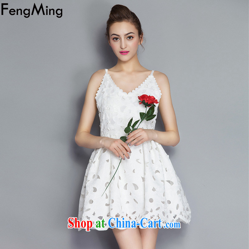 Abundant Ming summer 2015 the European site new burning blossoms, Openwork beauty strap with small dress dress girl shaggy dress white L