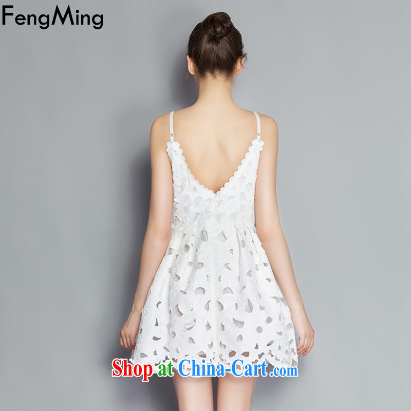 Abundant Ming summer 2015 the European site new burning blossoms, Openwork beauty strap with small dress dress girl shaggy dress white L, HSBC Ming (FengMing), online shopping