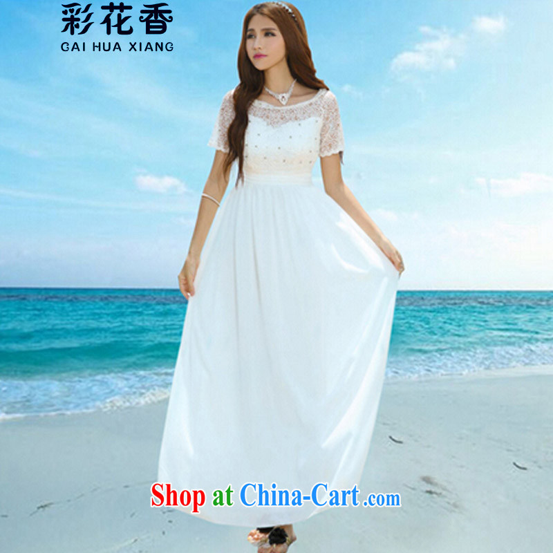 Colorful Flowers 2015 new Maldives beach dress wedding nails Pearl inserts drill dress bohemian long skirts 6041 white L, flower (CAI HUA XIANG), and, on-line shopping