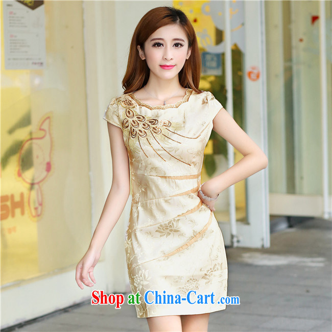 Colorful Flowers 2015 new cheongsam dress stylish and refined beauty style short embroidery cheongsam dress dresses 1587 apricot XXL pictures, price, brand platters! Elections are good character, the national distribution, so why buy now enjoy more preferential! Health