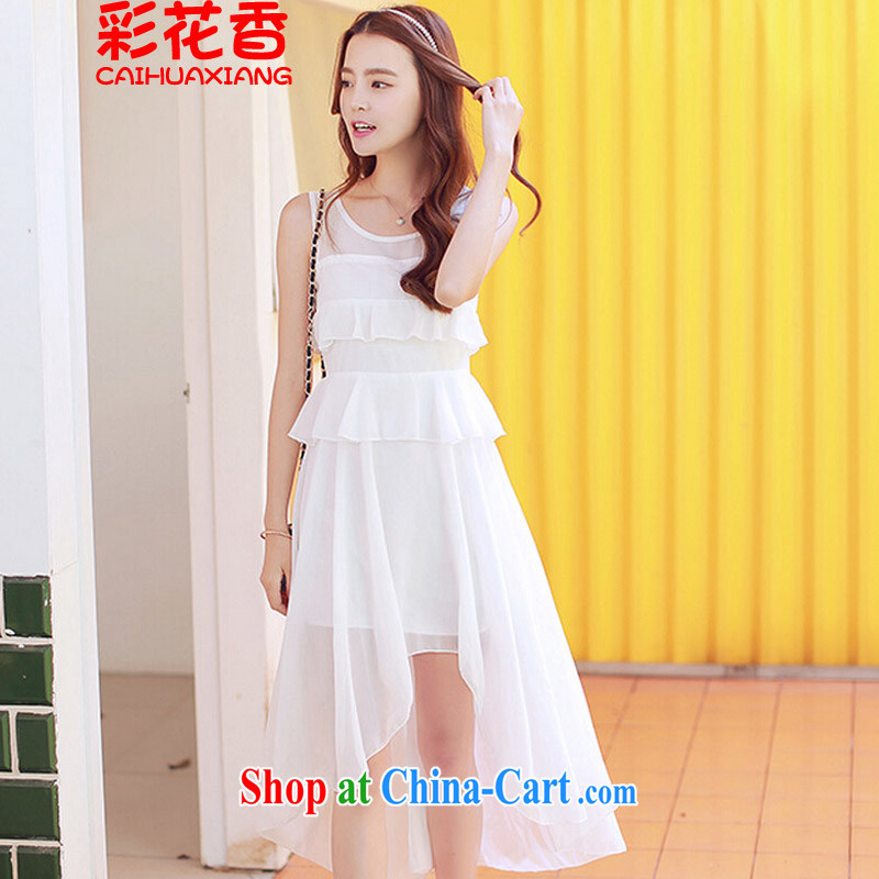 Colorful Flowers summer 2015 new Korean snow woven dresses does not rule long skirt short before long dovetail dress 9351 champagne color L, Flower (CAI HUA XIANG), online shopping