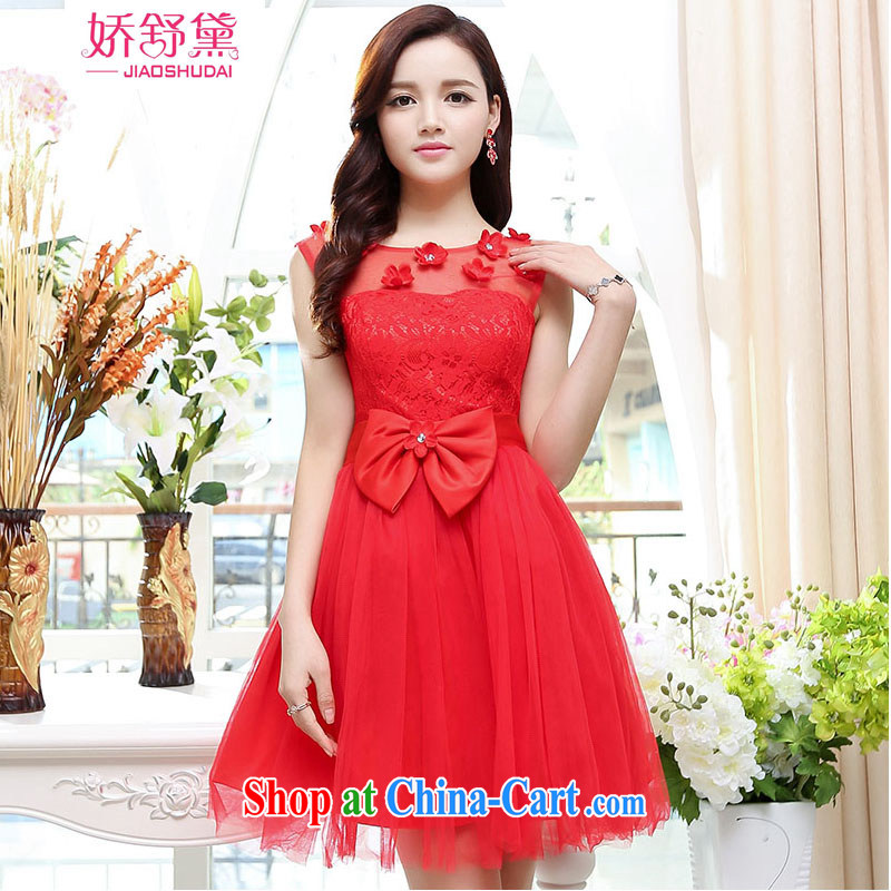 Air Shu Diane 2015 summer and elegant ladies snow woven embroidery large summer dress commuter short skirt high waist red dress red XL