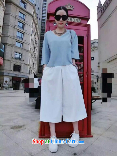Led by 2015 in accordance with new summer, who won the Hong Kong Wind female Two-piece cuff in wide leg trousers relaxed and stylish lounge suite female blue-and-white XXL pictures, price, brand platters! Elections are good character, the national distribution, so why buy now enjoy more preferential! Health