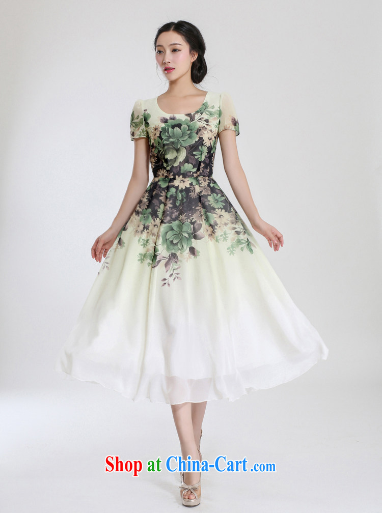 Hee-shadow dress 2015 summer new style dress short-sleeved snow woven beauty, long beach skirt retro 1506 light green flower XL pictures, price, brand platters! Elections are good character, the national distribution, so why buy now enjoy more preferential! Health
