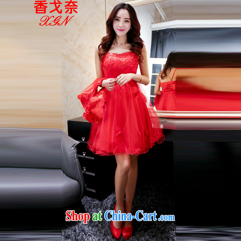 The Shannon Gore, 2015 new Openwork embroidery dress dress two-piece toast serving the door red bridesmaid clothing red M