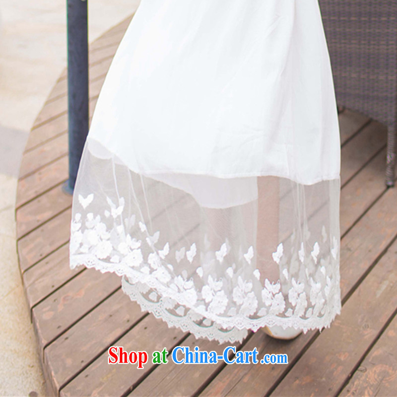 Summer 2015 Japanese Foreign Minister Nobutaka Machimura spring and summer Korean short-sleeved lace stitching snow woven skirts dress the skirt with the resort beach skirt X 2168 white XL, summer-machi, shopping on the Internet