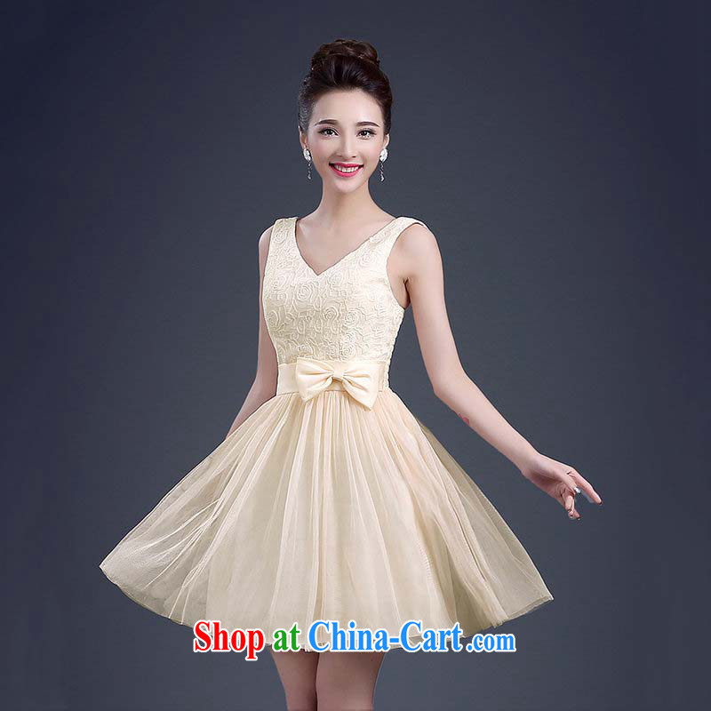 There's a spring and summer new bridesmaid shoulders short bridesmaid banquet dress sister's bridesmaid dress moderator small dress qlf 003 champagne color code, there's a, and shopping on the Internet