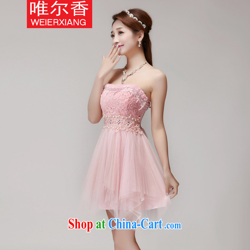 Only Hong Kong, summer 2015 new manual staple Pearl inserts drill style beauty chest bare dresses bridesmaid groups dress skirt 668 pink L