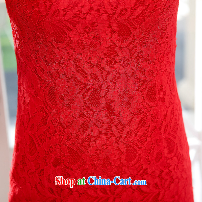 Read Sau cheongsam dress short 2015 new national style lace Openwork beaded beauty bridesmaid marriage with toast serving women serving performances HC 539 red L, legible, and the show, and shopping on the Internet