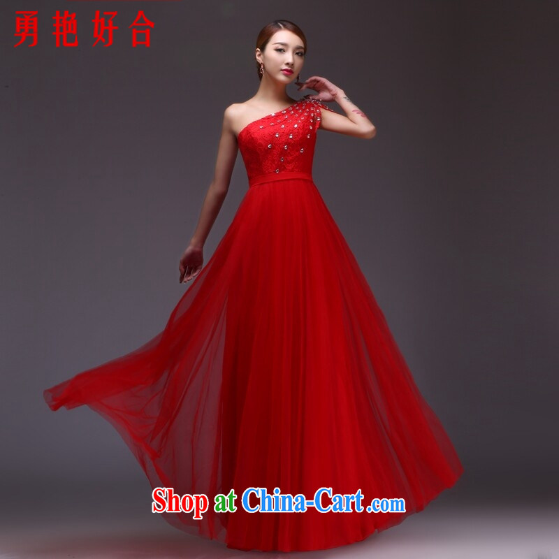 Yong-yan and his toast, new spring and summer bridal wedding fashion long single shoulder banquet dress beauty bridesmaid dress in stock is tied with a zipper to make champagne color. size color is not final, Yong-yan good offices, shopping on the Interne