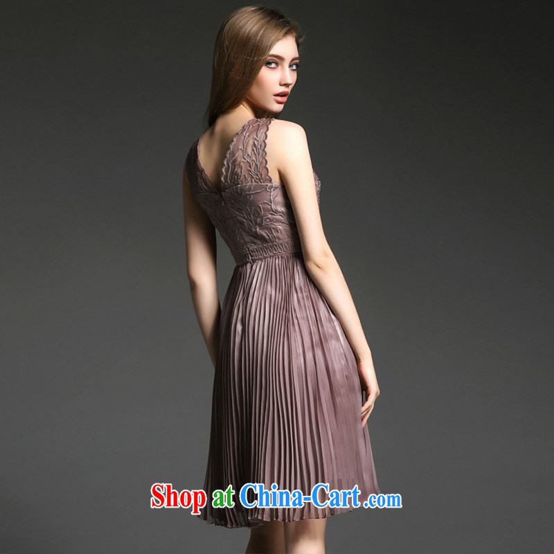 Caynova summer 2015 new female luxury nails Pearl embroidery 100 hem beauty dress skirt 豆沙 color XL, Caynova, and shopping on the Internet