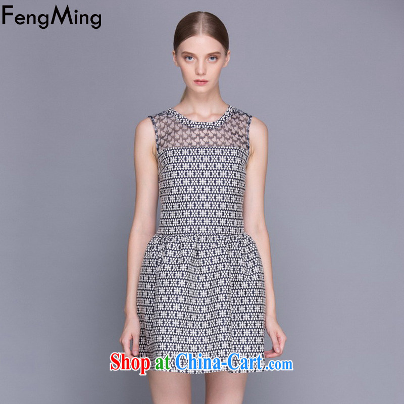 Abundant Ming summer 2015 new European site big geometric stamp duty vest dress dress girl picture color L