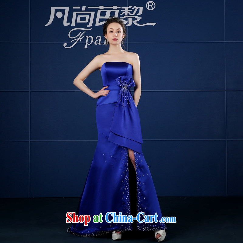 2015 new Mary Magdalene treasure chest blue Evening Dress long annual summer banquet, cultivating their bows moderator female blue XXL