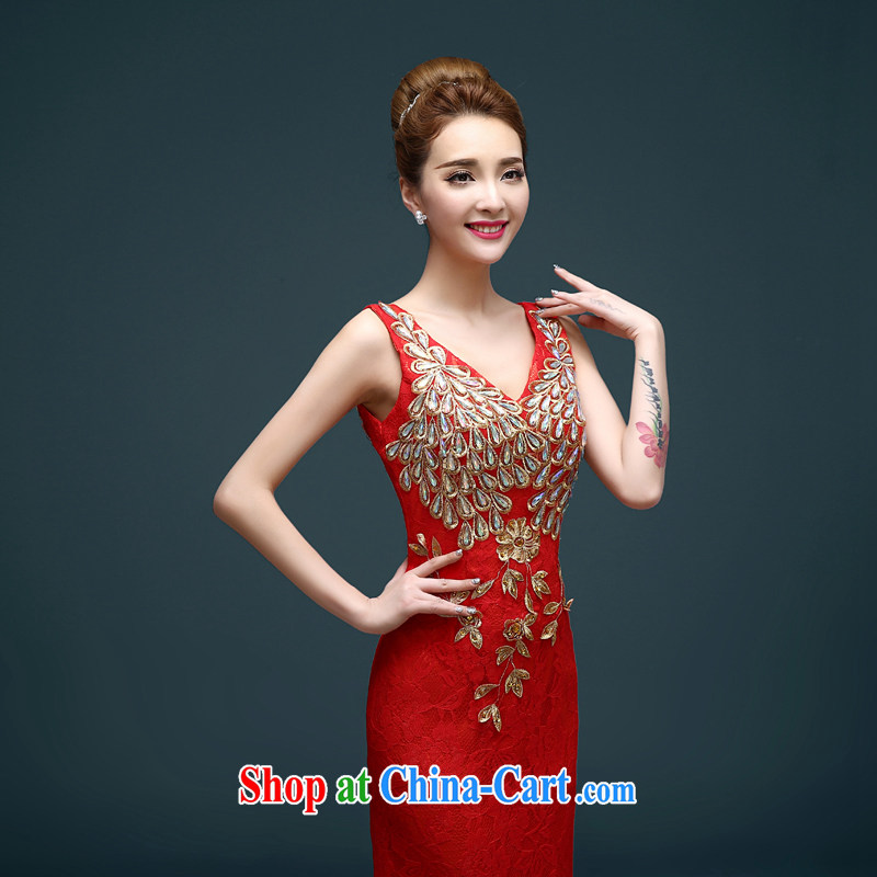 White first into some toast Service Bridal Fashion spring 2015 New red long crowsfoot wedding dress banquet beauty dress spring red tailored contact Customer Service