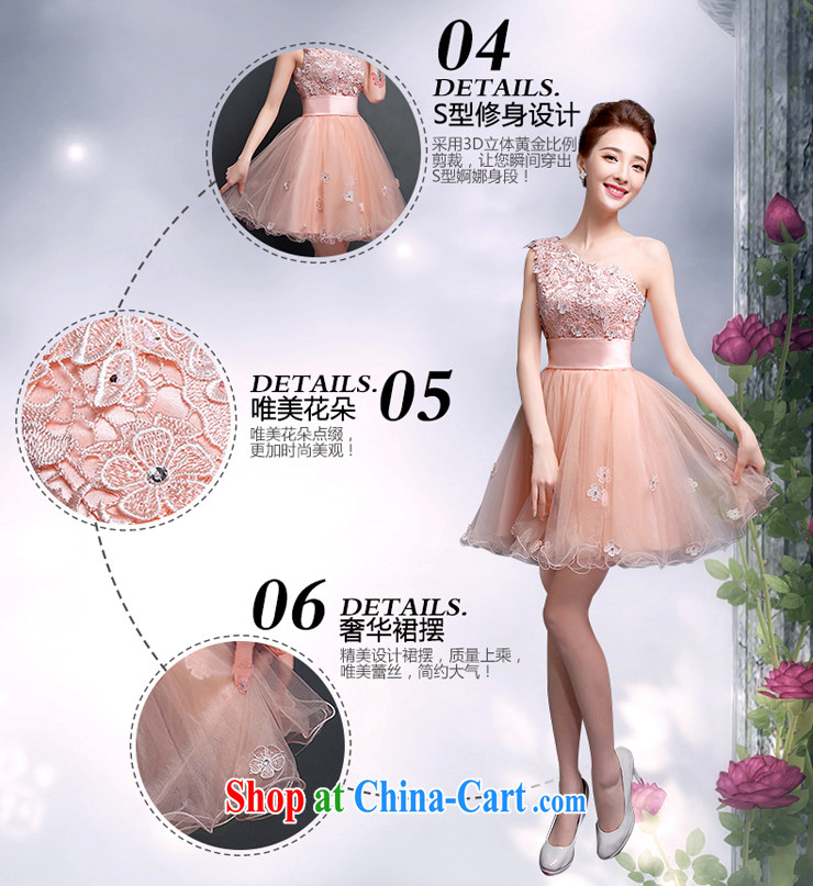 Click shoulder dress new 2015 spring and summer lace bridal wedding toast serving dinner banquet Korean fashion beauty short bridesmaid dresses pleasant bride meat pink M pictures, price, brand platters! Elections are good character, the national distribution, so why buy now enjoy more preferential! Health