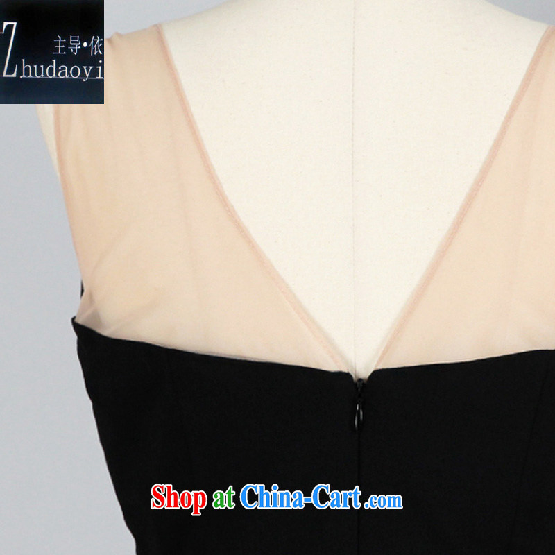 Led by summer 2015 new Korea Polytechnic sexy V collar stitching at Merlion name Yuan-waist dresses small dress black XL, leading to (zhudaoyi), online shopping