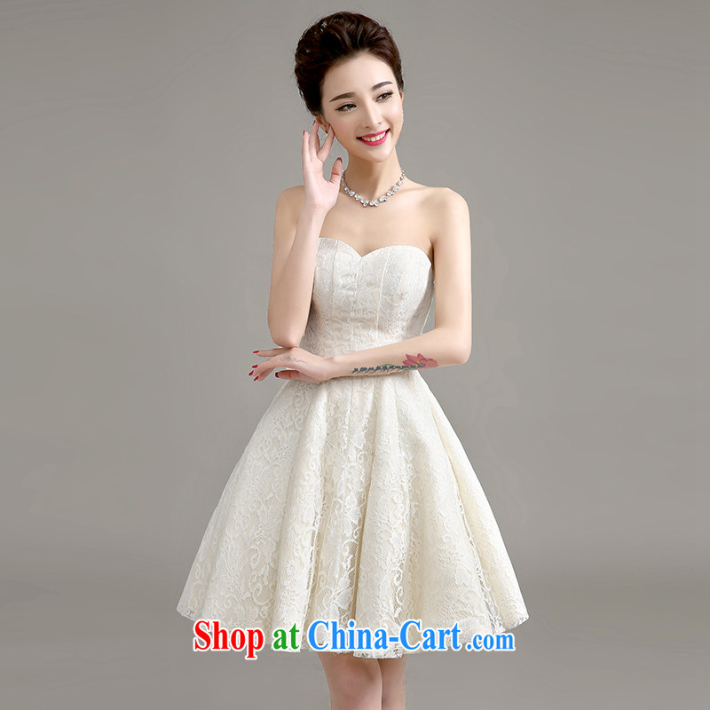 2015 new summer dresses small chest bare bows Service Bridal short lace short dress beauty Evening Dress dress champagne color as the package return champagne color to make the $30 does not return, and love, and shopping on the Internet