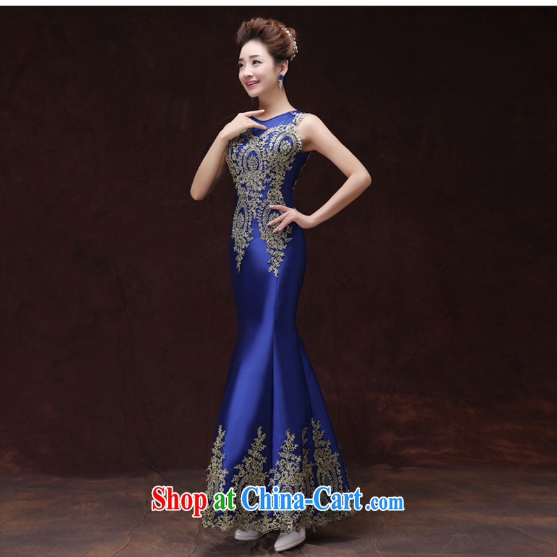 blue dress 2015 New a field show shoulder dress long dual-shoulder lace leak back at Merlion dress beauty girl blue tailored contact customer service, plain bamboo love yarn, shopping on the Internet