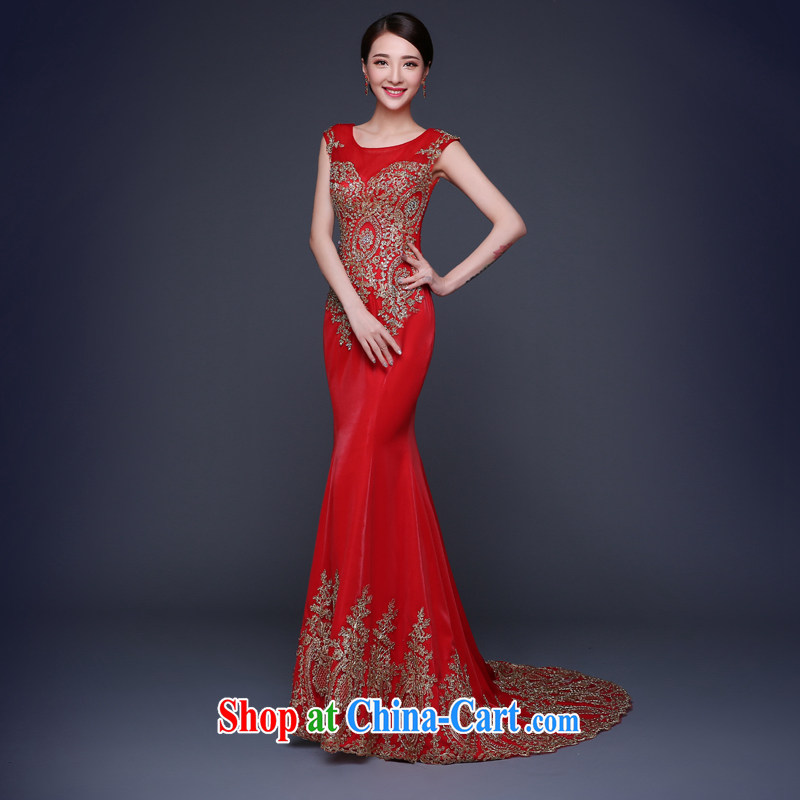 Snow Lotus wedding dress bridal red dress double-shoulder embroidery bows dress classic lace hot drill beauty gown new Fluoro-tail dress red M, snow Lotus (XUEBAOLIAN), online shopping