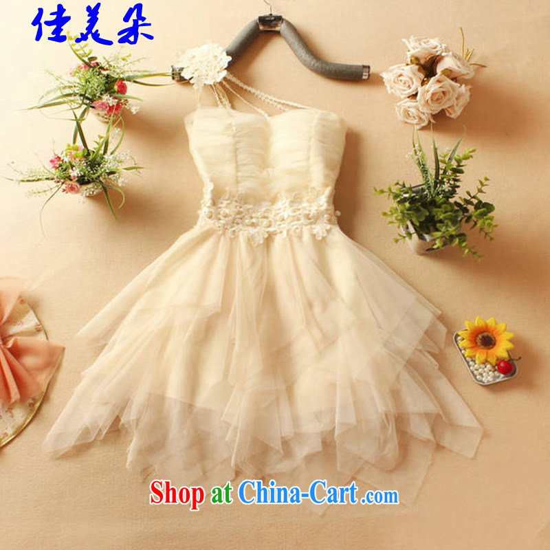 A flower name 2015 yuan style three-dimensional flowers is a shoulder the shoulder is not Rules Web yarn shaggy skirts and sisters dress bridesmaid dress 8875 _apricot are code