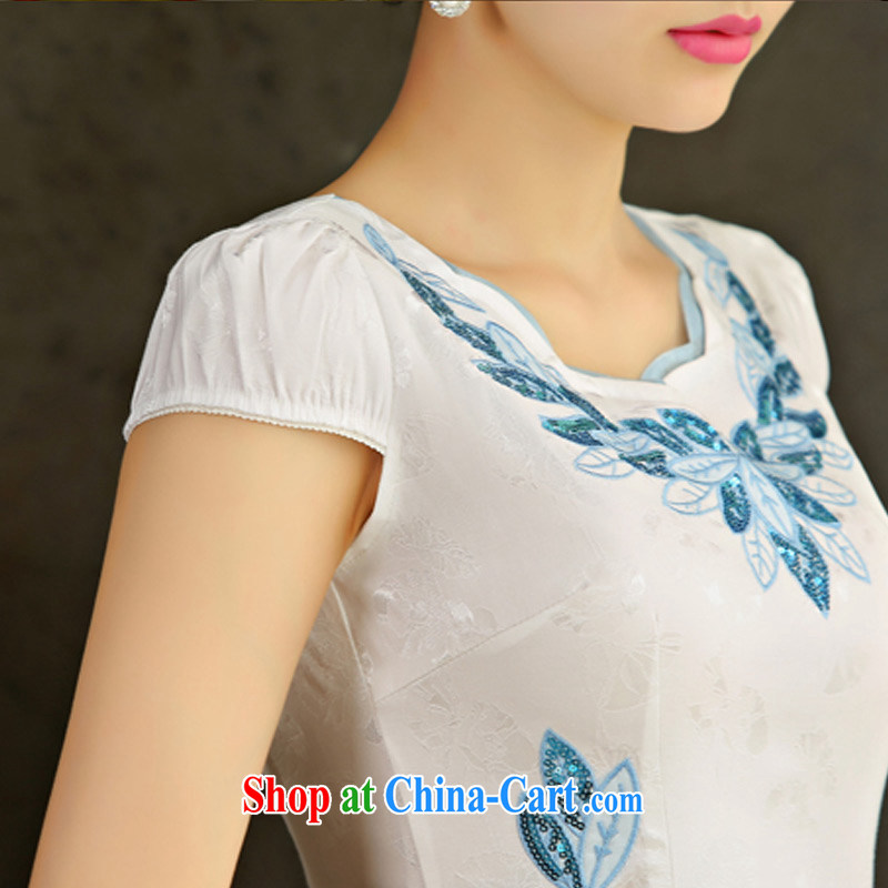 Cayman Athena, 2015 New National wind short cheongsam dress retro cultivating short-sleeved gown dress girls summer white XXL, Yan (manyinge), online shopping