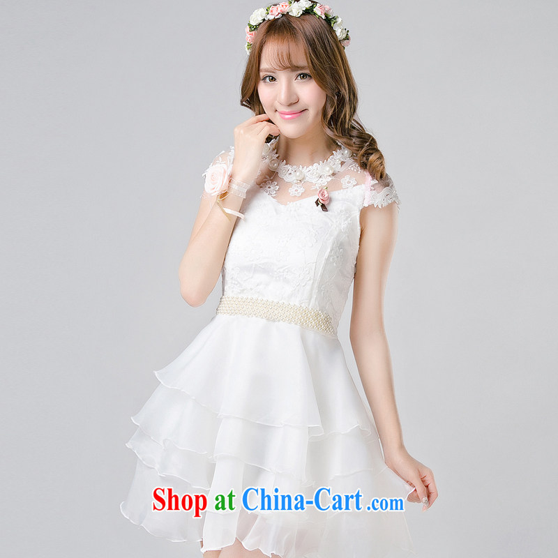 Honey, Addis Ababa New Style embroidery lace beaded collar cake dress with short-sleeved lace shaggy European root dress dress bridesmaid dress evening Annual Show White, honey, Addis Ababa (Mibeyee), online shopping