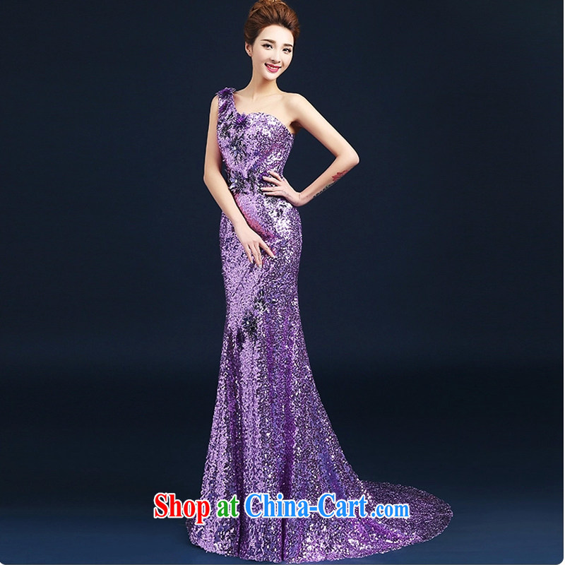 Snow Lotus wedding toast purple clothes, dress a shoulder embroidery bows dress manual stereo take tail gown New Beauty dress light purple L, snow Po Lin (XUEBAOLIAN), and, on-line shopping