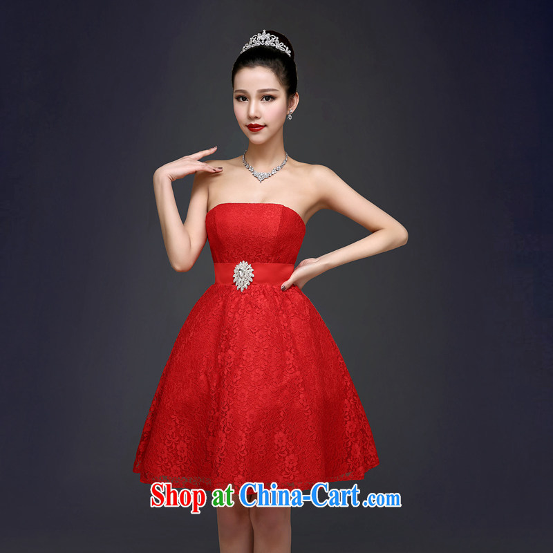 Connie focus 2015 new toast service shaggy short skirt and stylish Mary Magdalene chest bridal dresses red wedding dress short red tailored final