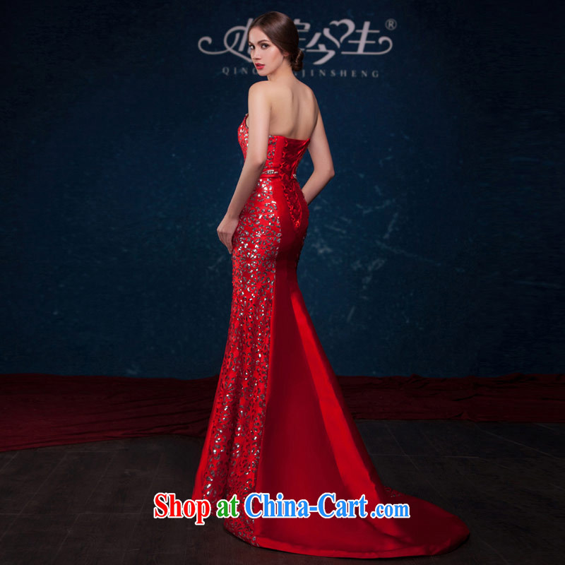 Love Life 2015 summer New Beauty at Merlion red Language empty tread bare chest parquet drill sexy back exposed tail dress bridal toast service wedding dress red XL, love life, and shopping on the Internet