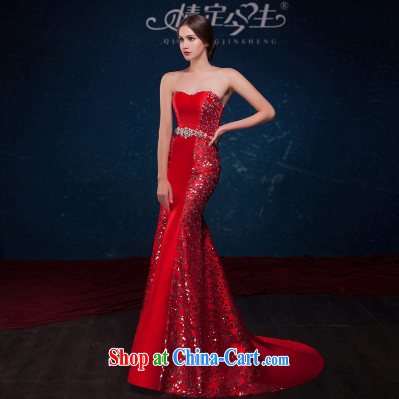 Love Life 2015 summer New Beauty at Merlion red Language empty tread bare chest parquet drill sexy back exposed tail dress bridal toast service wedding dress red XL, love life, and shopping on the Internet